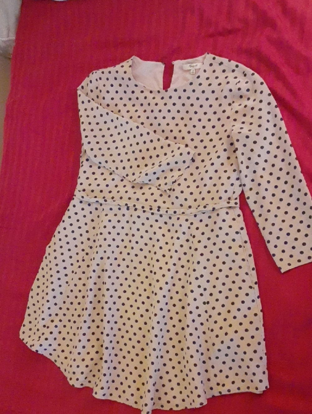 Madewell Cream Dress with Black Polka Dots, Silk
